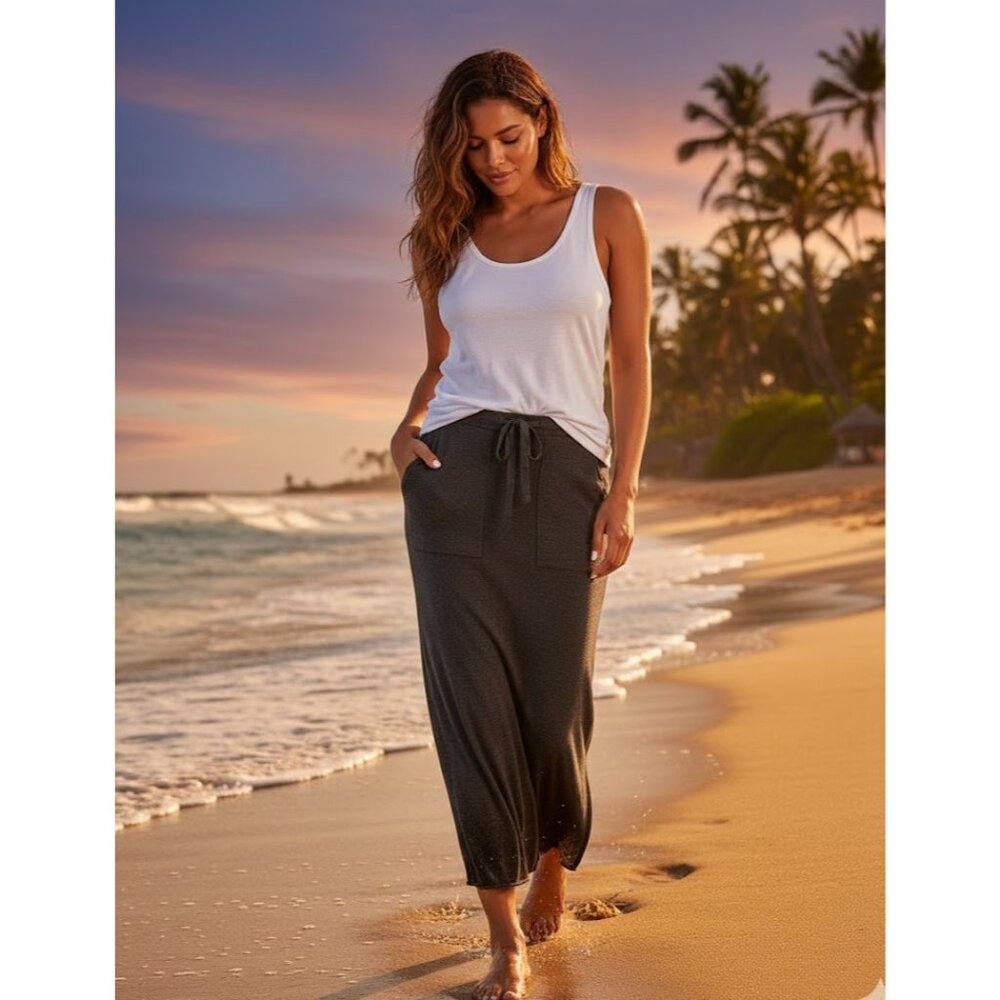 NWT Barefoot Dreams Cozychic Ultra Lite Maxi in Carbon Gray Side Slit Skirt L